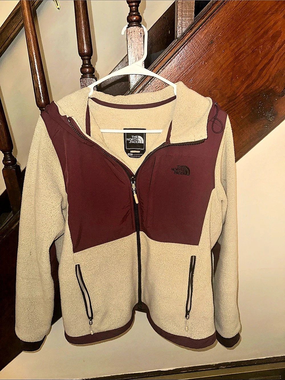 The North Face Osito Hybrid Hooded Fleece Jacket Burgundy & Beige Medium